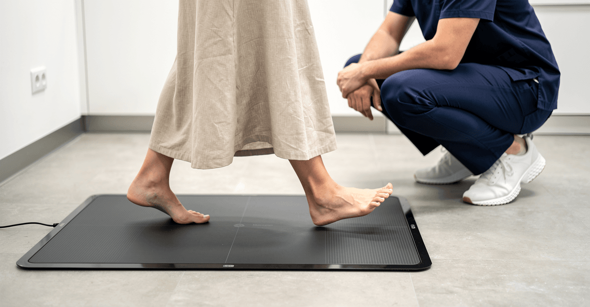 A Move Better expert assessing a client's gait and feet during an at-home visit